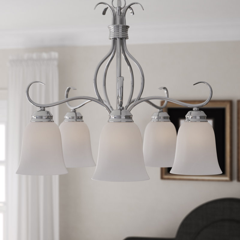Agena 5 - Light Dimmable Chandelier, Ice Satin Nickel Shade