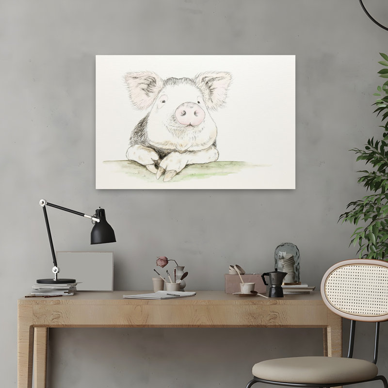 Joyeux cochon aux couleurs douces, art animalier délicat et minimaliste, H 24 po x l 16 po