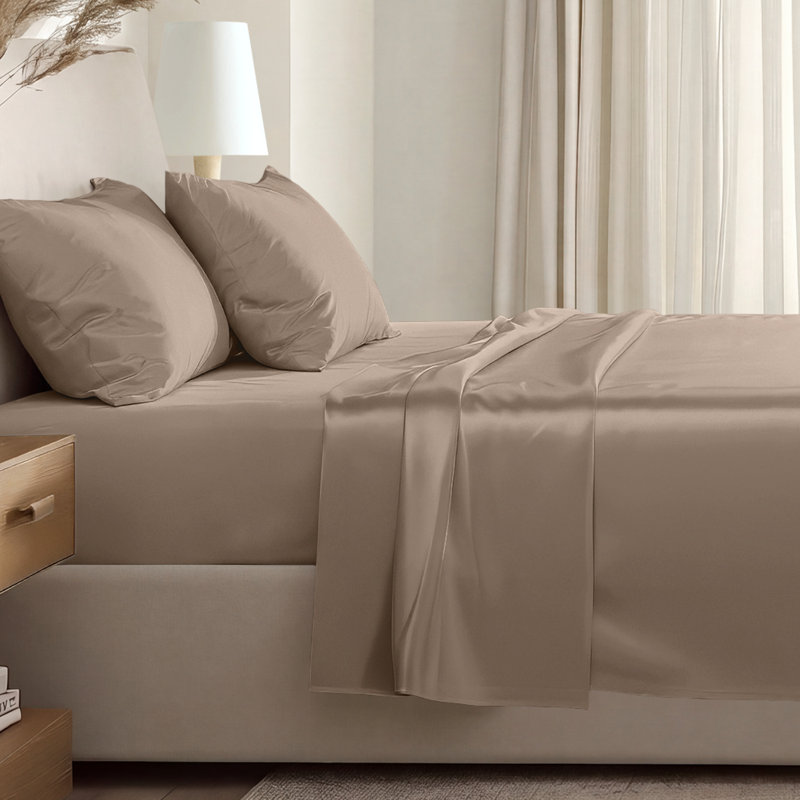 400 Thread Count Sateen Sheet Set, Queen Sheet Set with 2 Pillowcases, Taupe