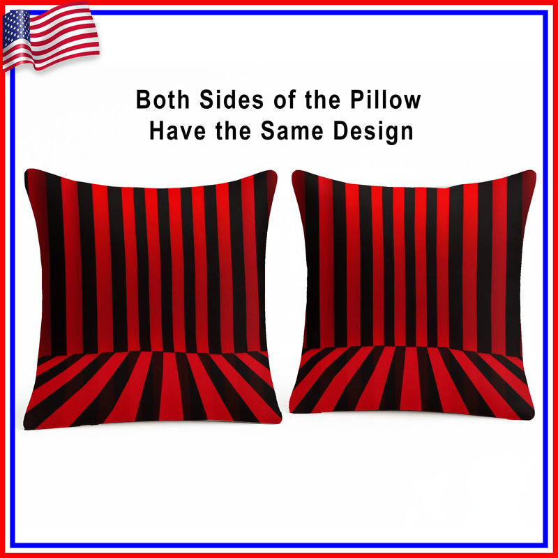 Coussins décoratifs à rayures rouges et noires, 14 X 14 pouces