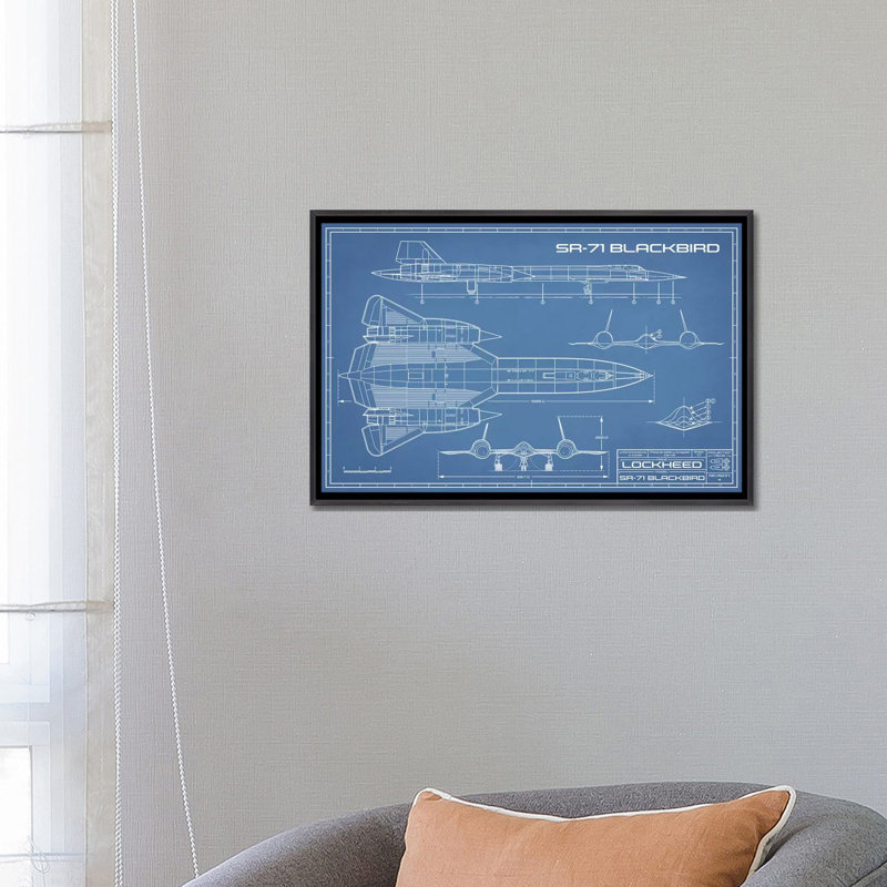 Blueprint de Tesla (2020-2022)-impression de dessin, Pas de tapis, H 18 po x l 26 po x P 1,5 po, Toile avec cadre noir patiné