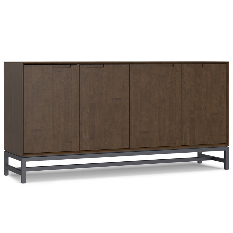 Buffet industriel moderne en bois massif avec portes réglables et base en métal L 72 po Banting