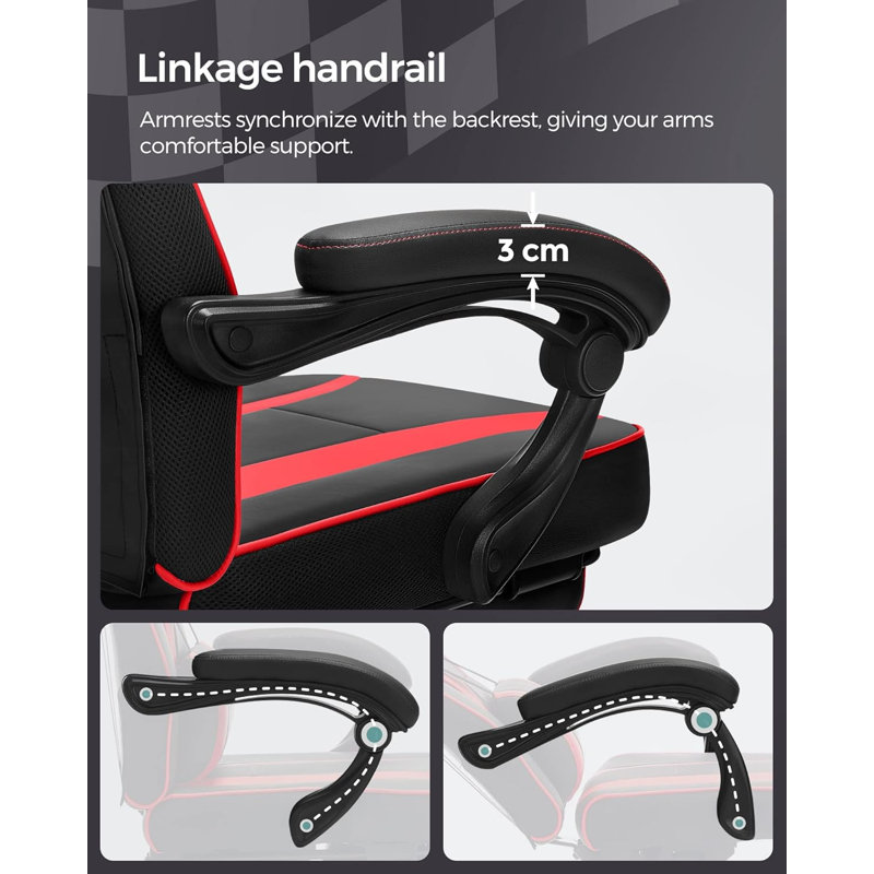 17 Stories Adjustable Faux Leather Swiveling PC & Racing Game Chair, Black/Red