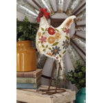 Metal Indoor Outdoor Standing Rooster Decorative Garden Sculpture with U Shaped Feet