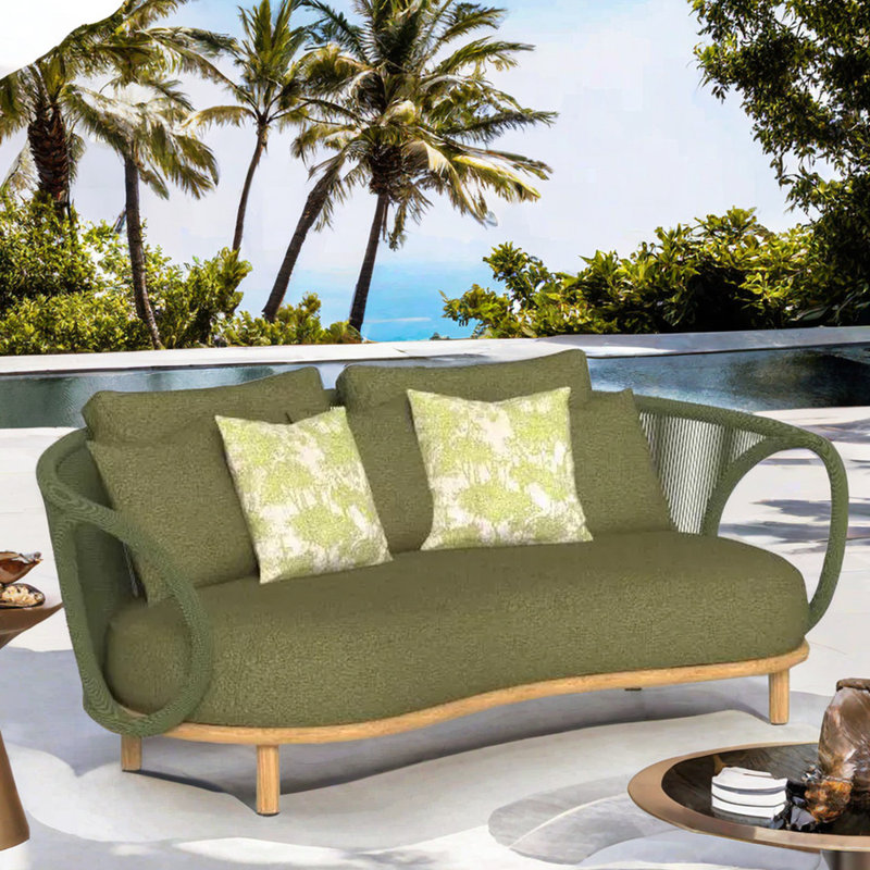 Sharifa 58.27'' Wide Curved Loveseat with Cushions, Green