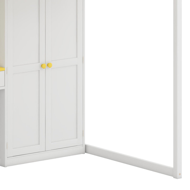Lit mezzanine multifonctionnel avec rangement pour escalier, commode intégrée, armoire, armoires, prises USB et éclairage ambiant