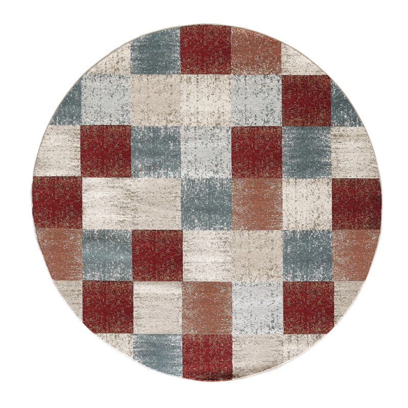 Wilkes-Barre Checkered Area Rug, Round 7'10", Brown