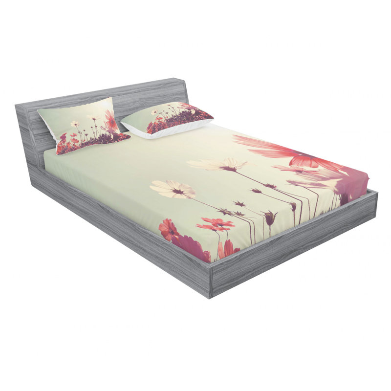 Ensemble de draps floraux Flower Garden, Ensemble de draps pour lit double avec un drap-hou