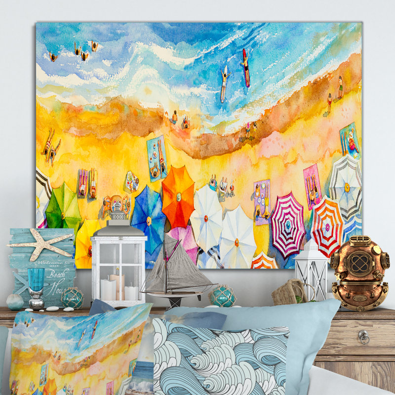 Aérienne, Miami Beach - reproduction de cadre flottant sur toile, H 30 po x l 40 po x P 1,5 po, Toile tendue