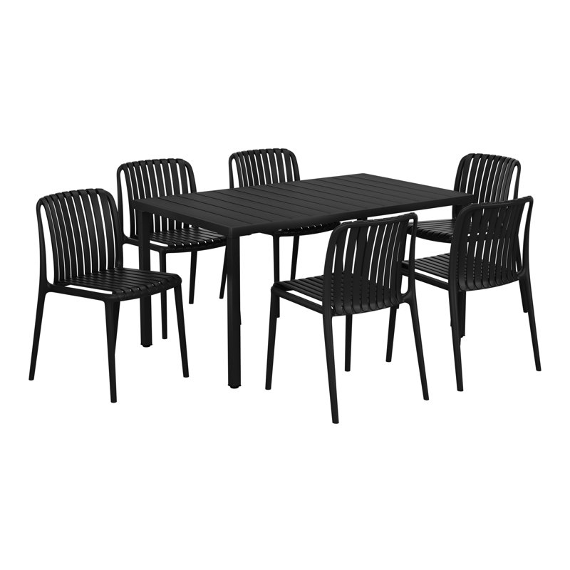 Ensemble de salle à manger rectangulaire pour 6 personnes, Noir, noir, noir, noir