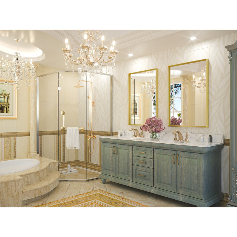 Miroir de salle de bain rectangulaire avec cadre en aluminium et verre trempé, Doré, 36 po x 24 po