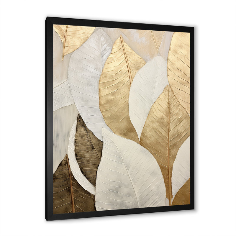 «Gold Minimalisme Leaves Collage III - Leaves», reproduction d'art sur toile encadrée, H 44 po x l 34 po x P 1,5 po