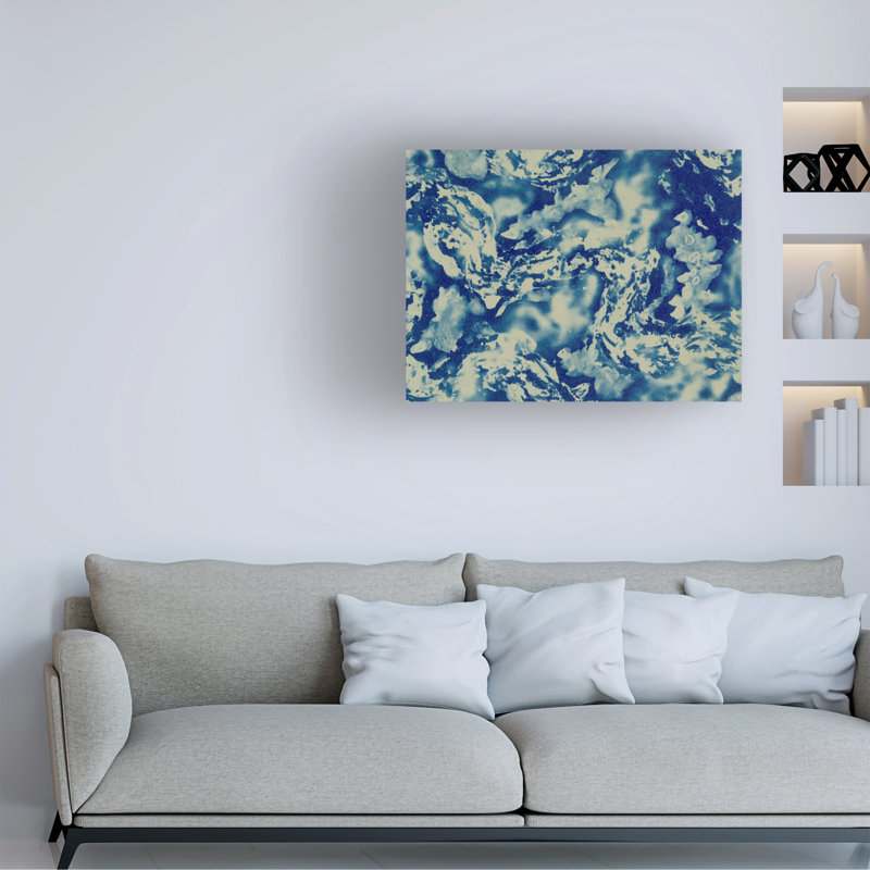 Blue and White Abstract Canvas Art, 14" x 19"