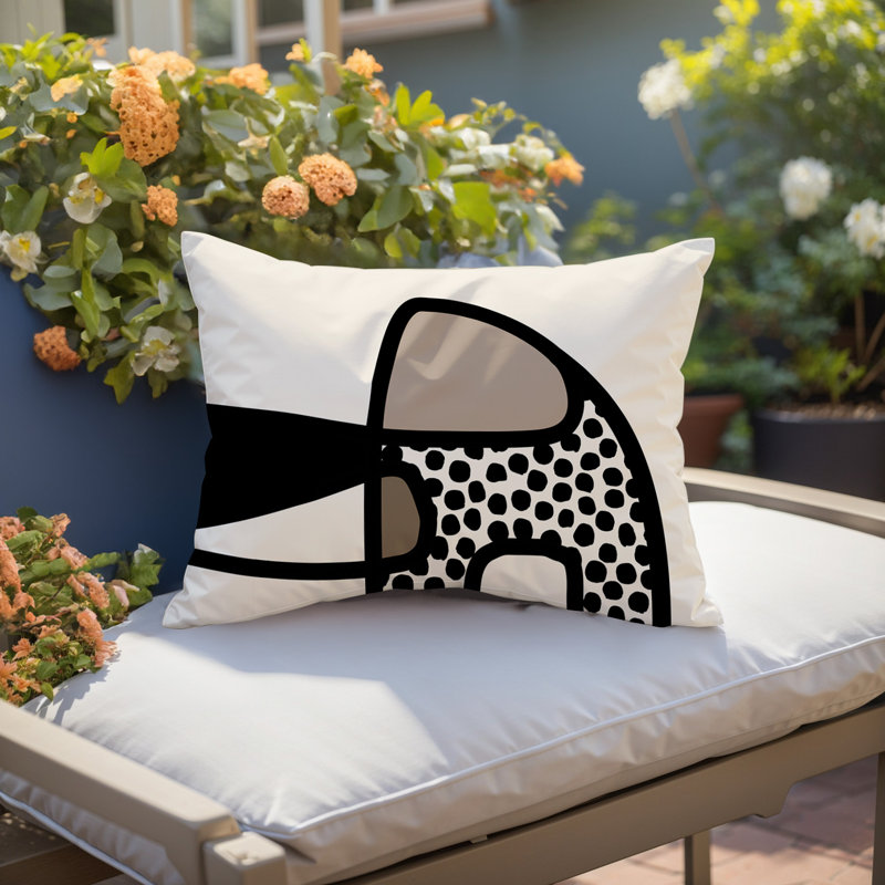Coussin lombaire réversible intérieur / extérieur Jai Abstract, H 14 po x l 20 po, Beige