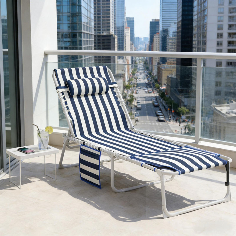 Outdoor Folding Chaise Lounge With Face Hole And Side Table