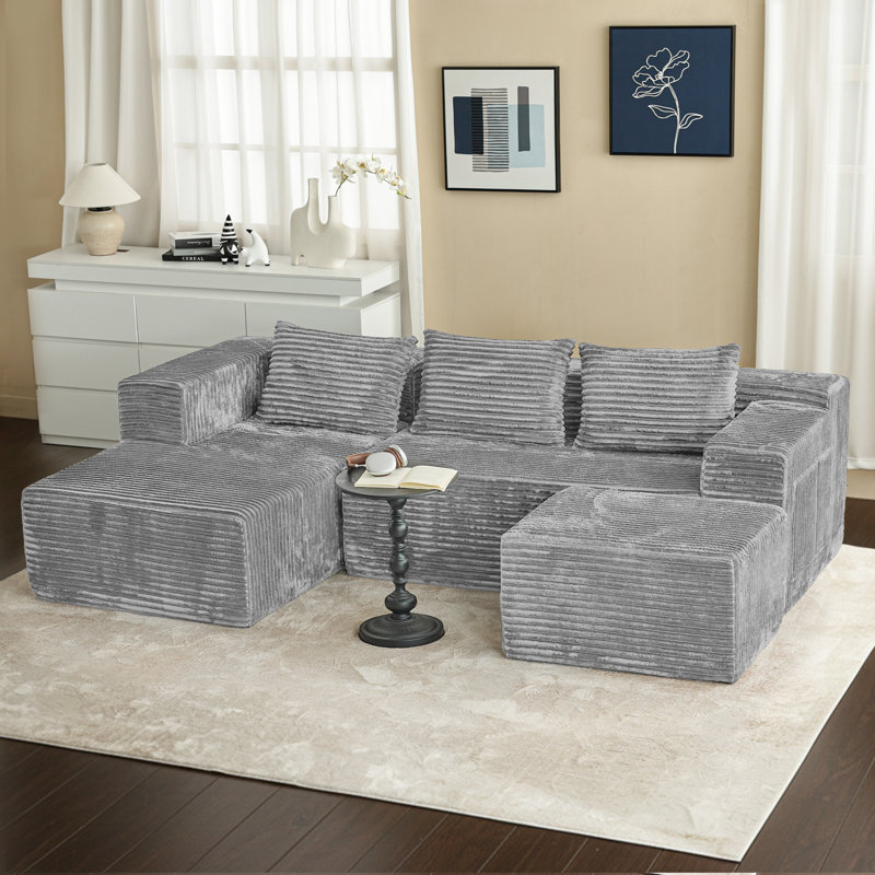 Canapé modulaire à assise profonde en forme de U Boneless, canapé rembourré en velours côtelé avec poches latérales