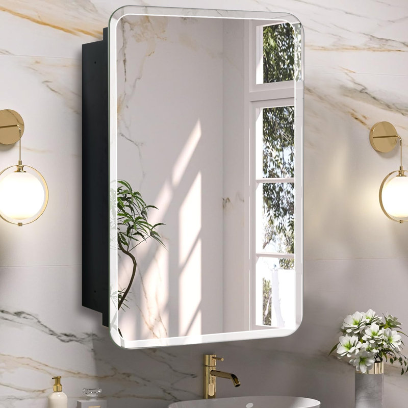 Bathroom Medicine Cabinet With Mirror, Surface Mount Or Recessed Mirror Cabinet, Frameless Beveled Mirror Small Medicine Cabinet For Bathroom Wall