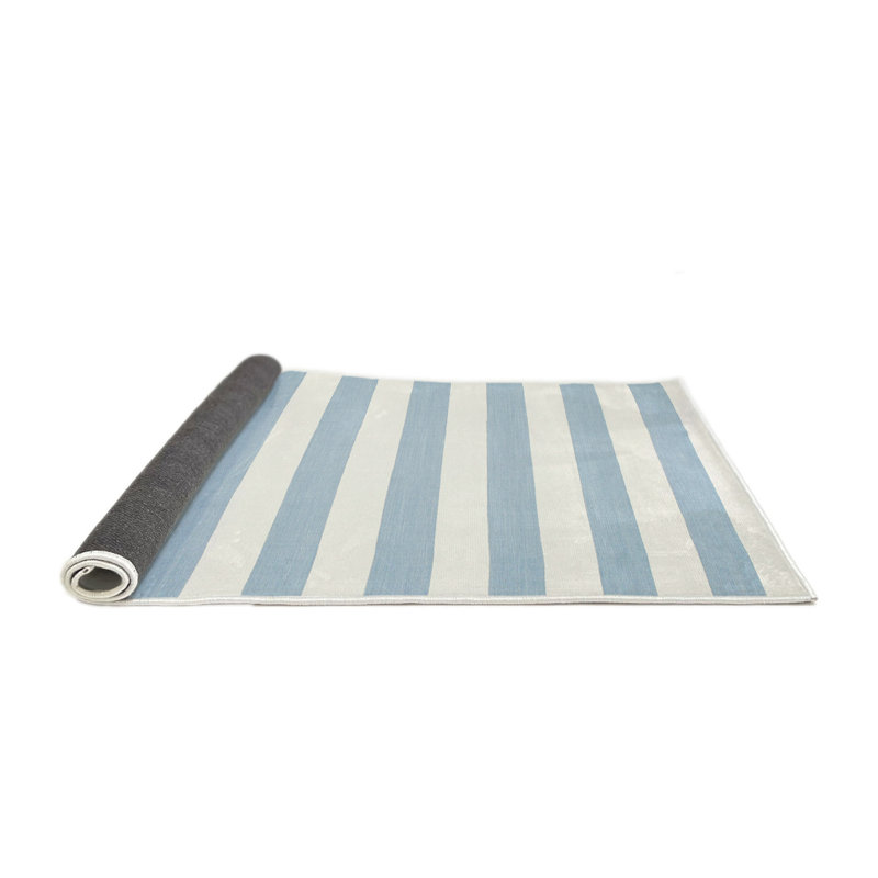 Tapis rayé bleu / blanc, Rond 7 pi