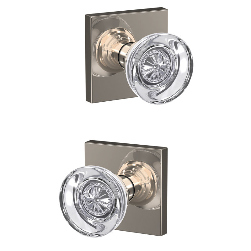 Custom Hobson Hall-Closet and Bed-Bath Glass Knob with Collins Trim, Polished Nickel