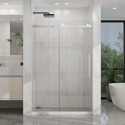 44-48" Wide X 72" High Sliding Frameless Shower Door With Clear Glass，Heavy-Duty 304 Stainless Steel