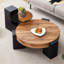 Table basse ronde moderne simple à double couche - plateau en verre avec pieds en MDF en forme de L