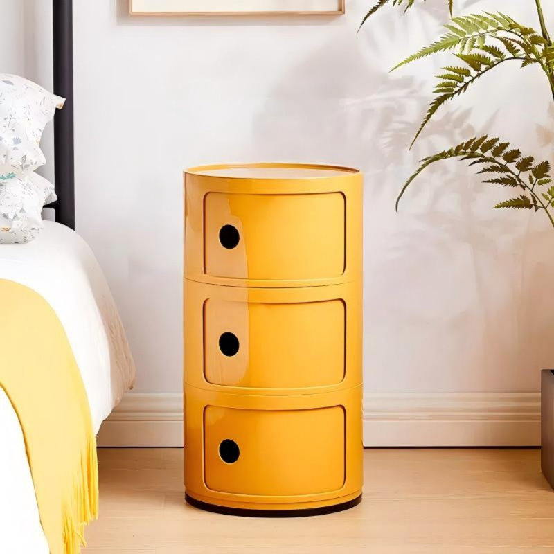 3 tiroirs de rangement ronds à 3 niveaux - tiroirs de table de chevet empilables, Jaune