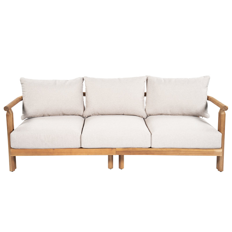 Baymont  Modern Coastal Acacia Wood Outdoor 3-Seater Sofa with Cushions