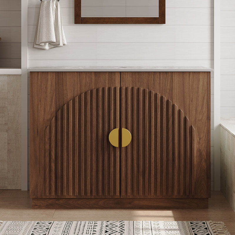 36" Walnut Freestanding Bathroom Vanity Cabinet With Countertop, No Sink, Walnut
