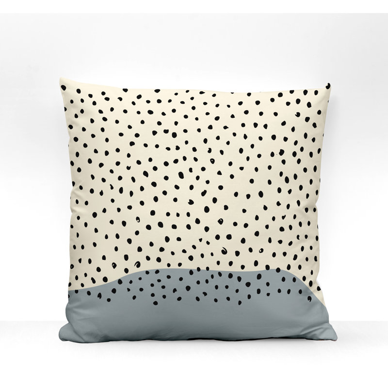 Coussin décoratif intérieur / extérieur en polyester filé Anya, Gris / blanc cassé / noir, 19 po x 19 po