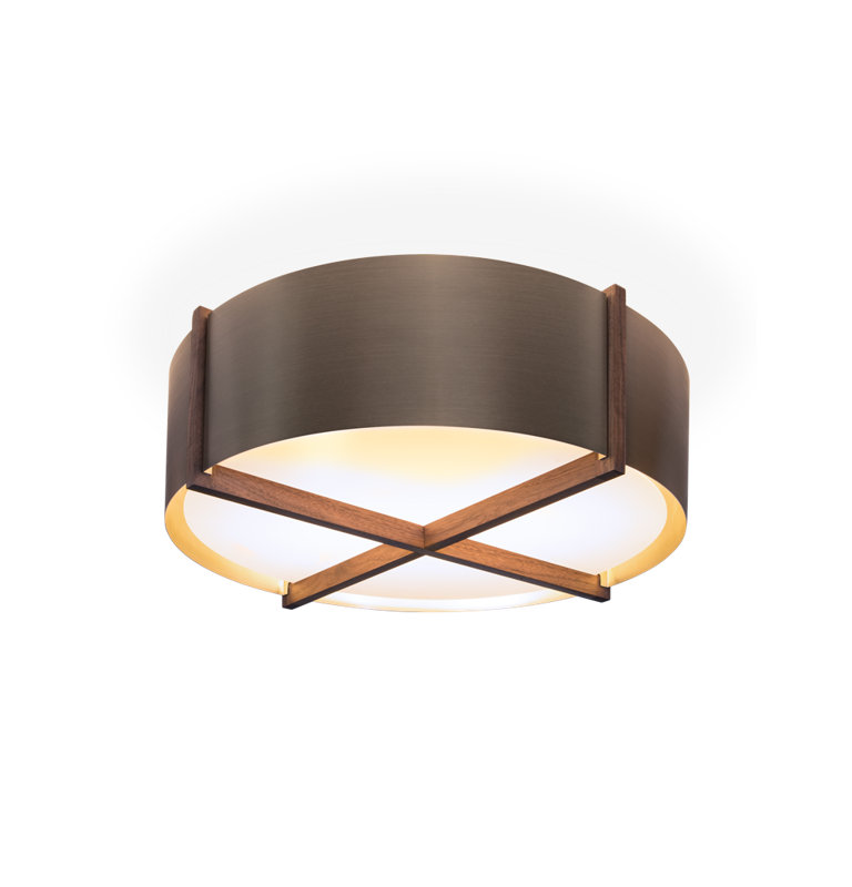 Plura Flush Mount, 7.8" H x 18" W x 18" D, Distressed Brass, Walnut
