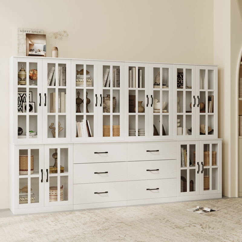 Bibliothèque modulaire H 71 "x l 157" avec portes en verre