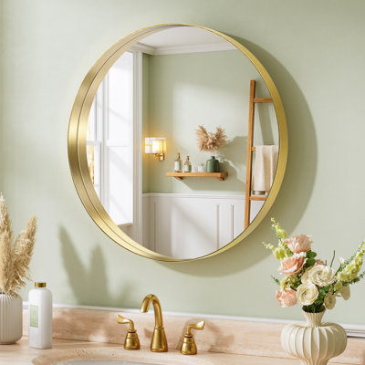 Miroir de salle de bain rond / rond avec cadre en alliage d'aluminium, verre trempé HD, miroir de salle de bain mural