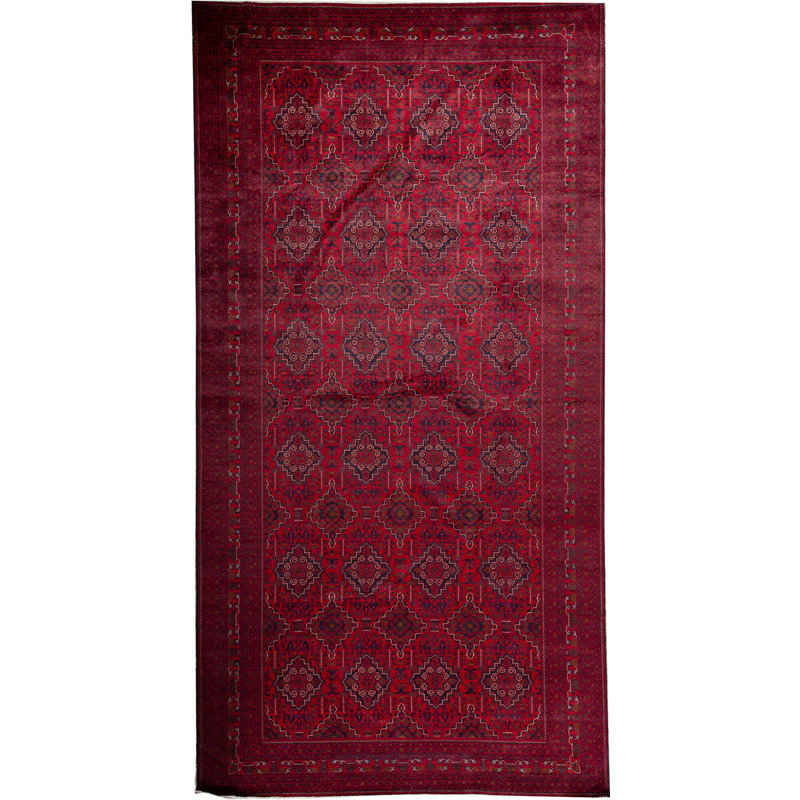 Oriental Hand-Knotted Red/Dark Blue/Gray Area Rug, Rectangle 9'11" x 18'11"