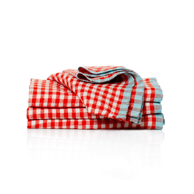 Gingham Linen Square Napkins, Orange/Aqua