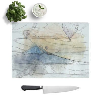 Glass Hot Air Balloons Above Mount Fuji in Abstract Chopping Board