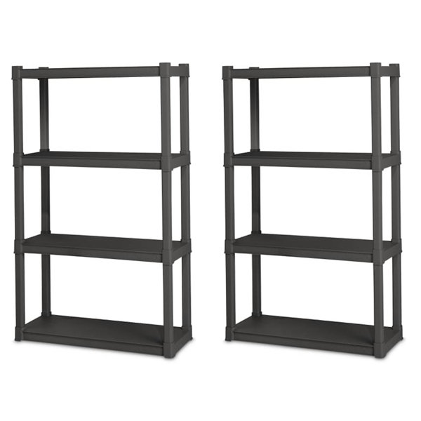 Sterilite Plastic Indoor Outdoor 4 Shelf Durable Shelving Unit, Gray (Set of 2)