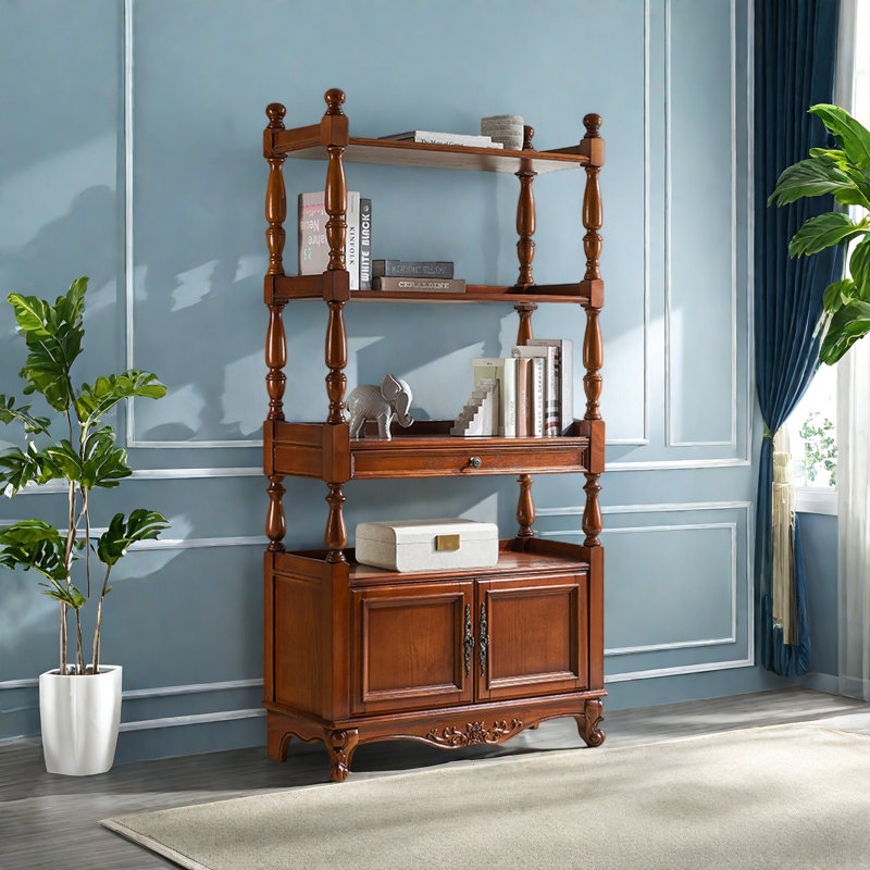 Une belle bibliothèque bien conçue, (4 Shelves) 62.9"H x 35.4"W x 14.9"D, Brun