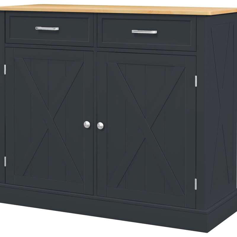 Dark Gray Rolling Kitchen Island With Counter Alterability - 2 Drawers, Adjustable Shelves For Management In Leaf Dining