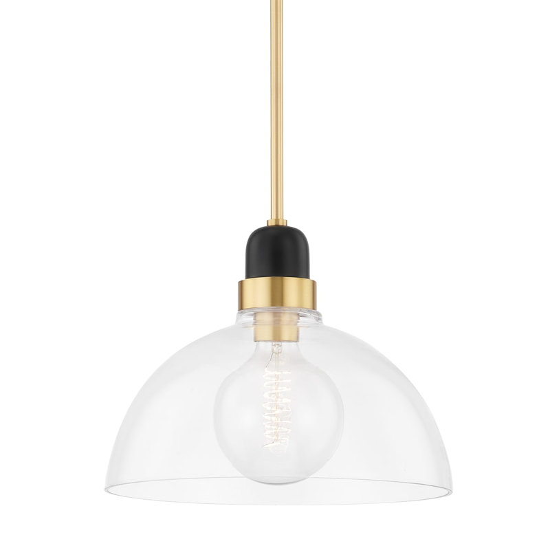 Luminaire suspendu en forme de dôme à 1 lumière Camile, H 10 po x l 13 po x P 13 po, Laiton vieilli