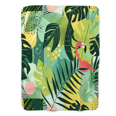 Feuillage tropical - couverture en sherpa de qualité supérieure 1 pièce WB_FL_100624_0150