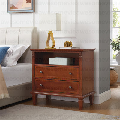 Table de chevet commode 2 tiroirs avec station de charge, table de bout Farmhouse avec ports et prises USB, table d'appoint cannelée avec pieds en bois massif pour chambre à coucher