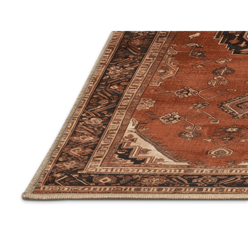 Machine Washable Persian Brown Area Rug, Round 4'