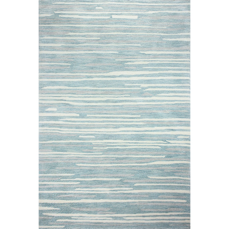 Tapis abstrait turquoise touffeté à la main, Rectangle 8 pi 6 po x 11 pi 6 po