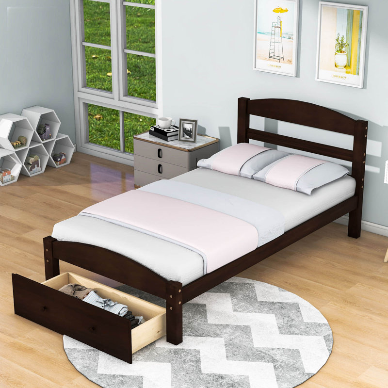 Lit plateforme simple en bois avec tiroir, Espresso