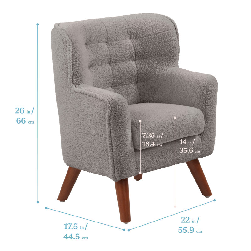 ECR4Kids Mila Sherpa Toddler Arm Chair with Removable Wooden Legs, Kids Furniture, Gray