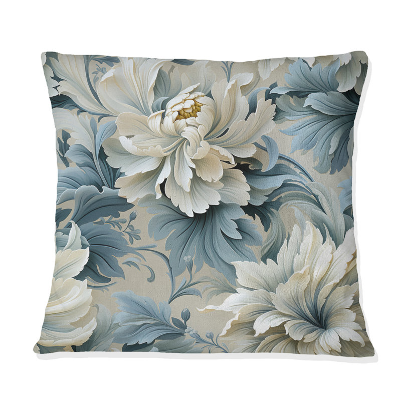 Petal Symphony Blue Damask Harmony - Coussin décoratif abstrait Coral Reef multicolore azur - Coussin décoratif