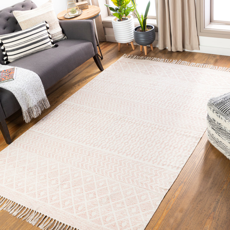 Tapis rose en coton touffeté à la main à motif géométrique Higden
