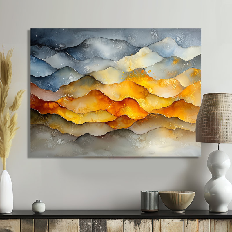 «Structured Waves Chaos In Motion I», art mural géométrique abstrait, H 12 po x l 20 po, Toile tendue, Ne s’applique pas
