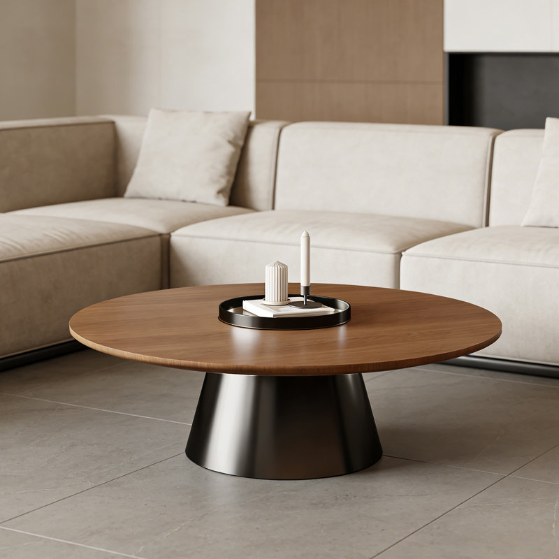 Table basse ronde avec rangement en bois avec plateau, H 13,38 po x L 39,37 po x l 39,37 po, Plateau noir / structure noire
