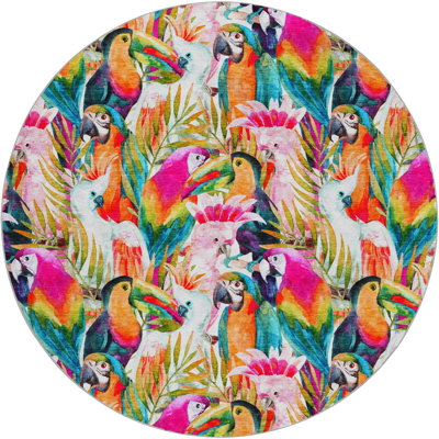 Premium Machine Washable Dream Shag ADS200 Tropical Birds Rug